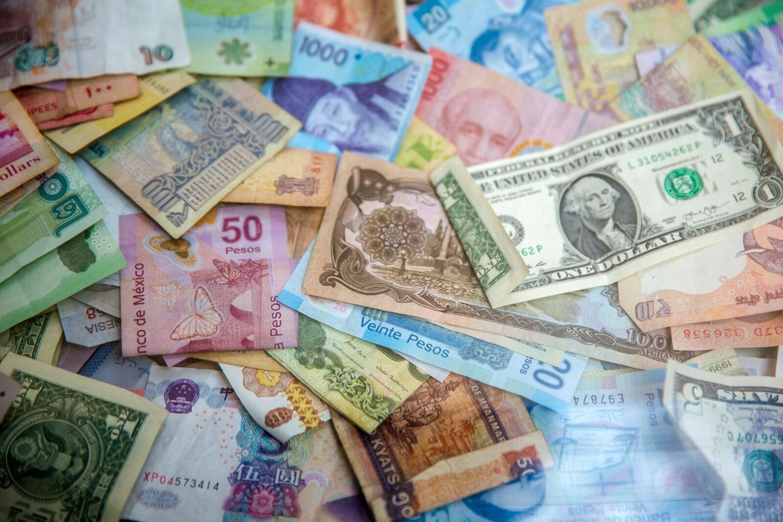 Banknotes in several different currencies